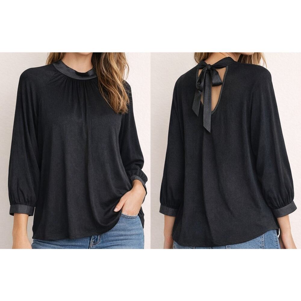 ModCloth Solid Black Top with Tie Size Small